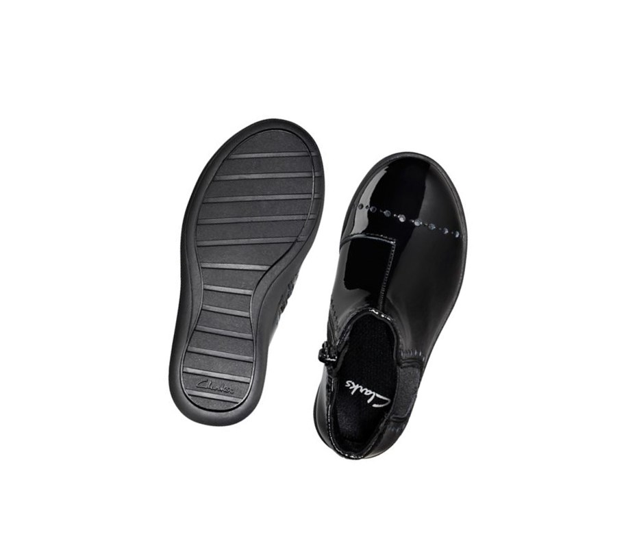 Clarks Etch Form Lack Stiefeletten Mädchen Schwarz | FWAQ06498