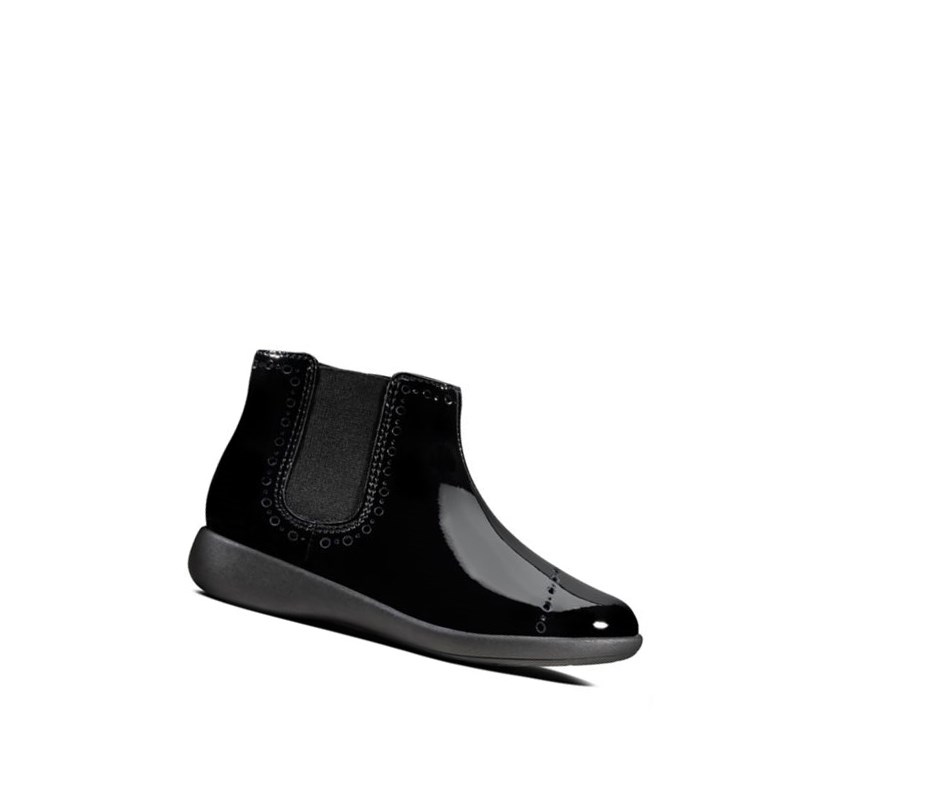 Clarks Etch Form Lack Stiefeletten Mädchen Schwarz | FWAQ06498