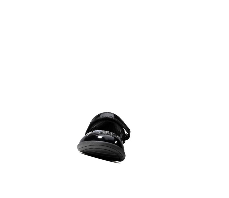 Clarks Etch Spark Lack Leder Lederschuhe Mädchen Schwarz | UJNZ51208