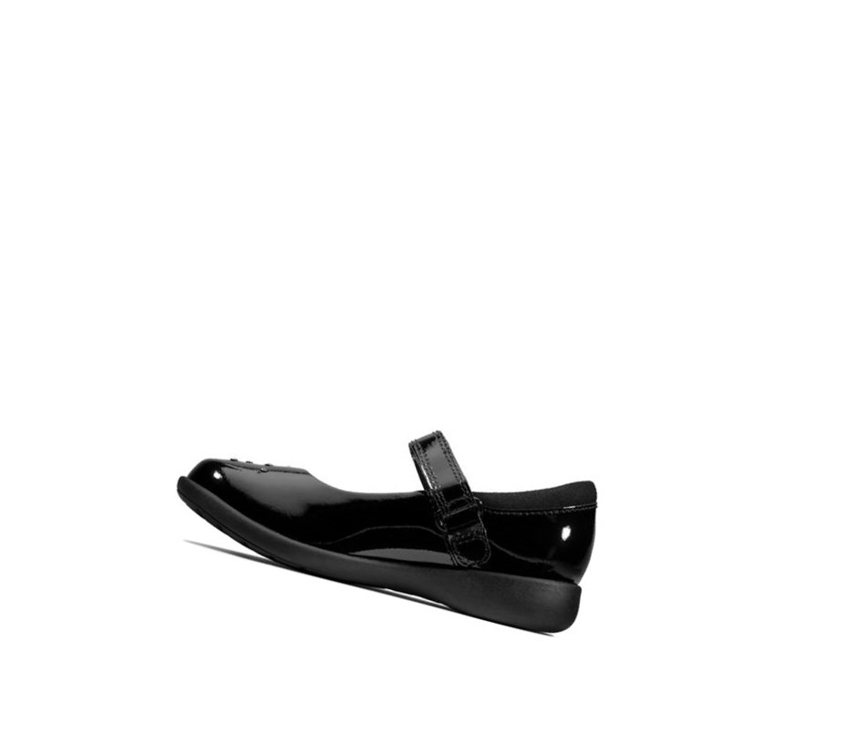 Clarks Etch Spark Lack Leder Lederschuhe Mädchen Schwarz | UJNZ51208