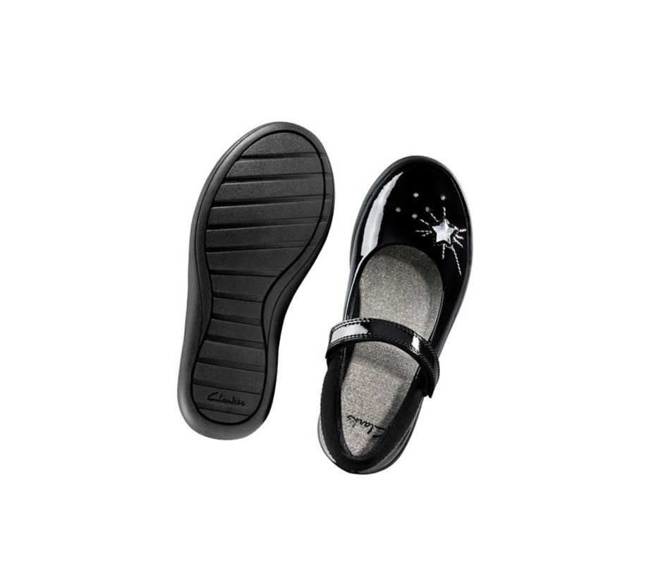 Clarks Etch Spark Lack Leder Lederschuhe Mädchen Schwarz | UJNZ51208