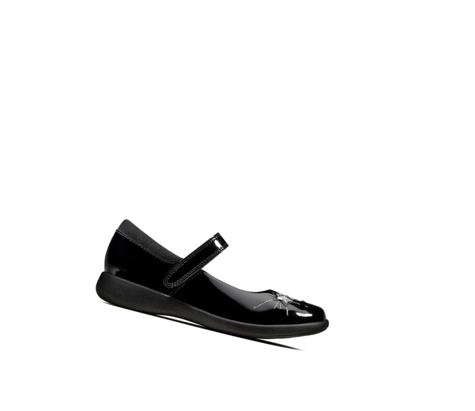 Clarks Etch Spark Lack Leder Lederschuhe Mädchen Schwarz | UJNZ51208