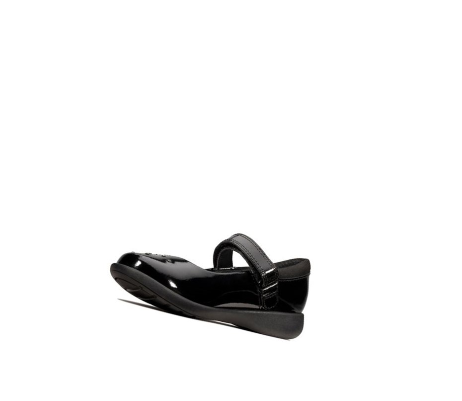 Clarks Etch Spark Lack Leder Schulschuhe Mädchen Schwarz | PFAX16754