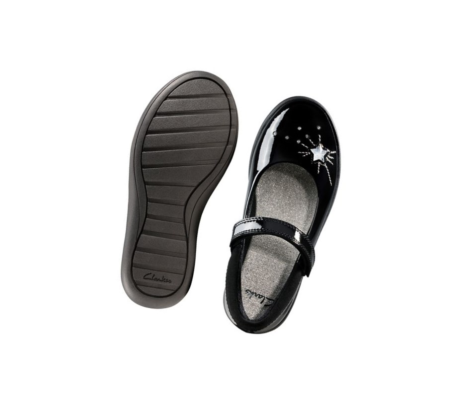Clarks Etch Spark Lack Leder Schulschuhe Mädchen Schwarz | PFAX16754