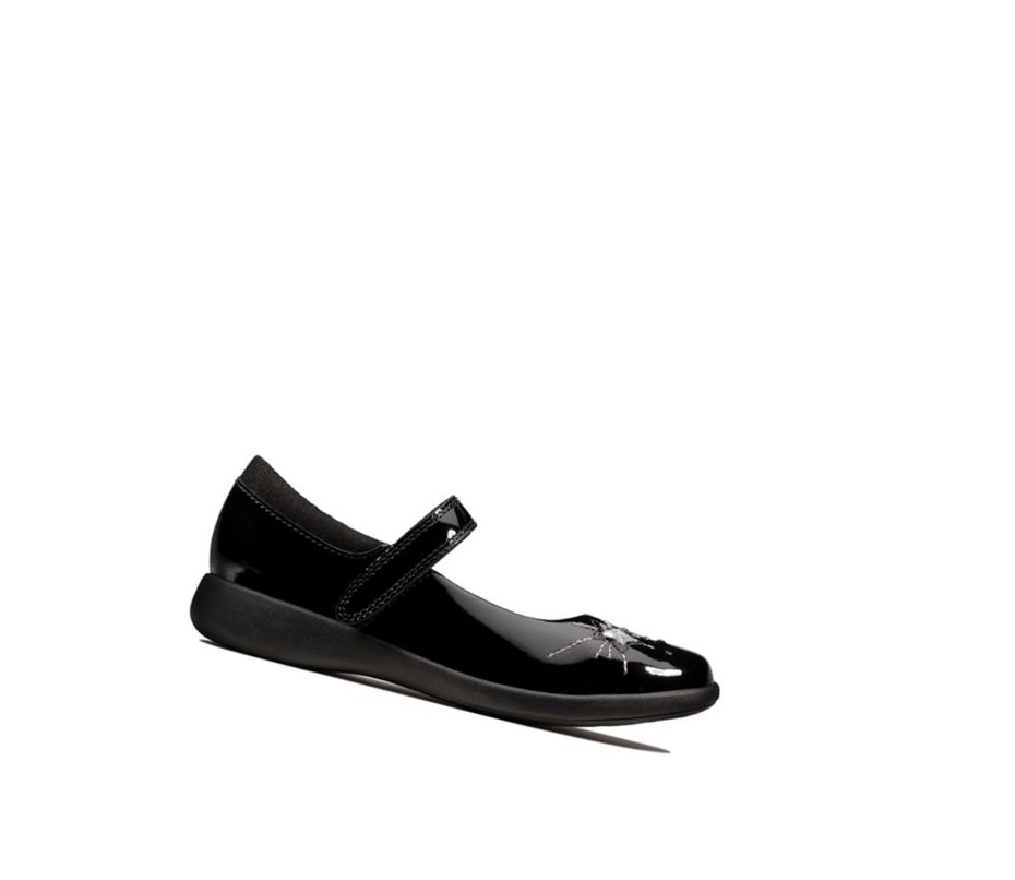 Clarks Etch Spark Lack Leder Schulschuhe Mädchen Schwarz | PFAX16754