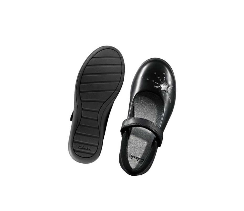 Clarks Etch Spark Leder Lederschuhe Mädchen Schwarz | ZQPC76532
