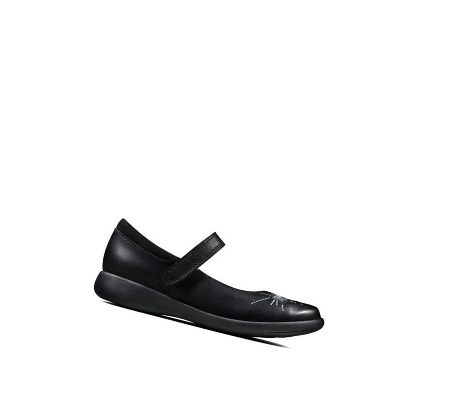 Clarks Etch Spark Leder Lederschuhe Mädchen Schwarz | ZQPC76532