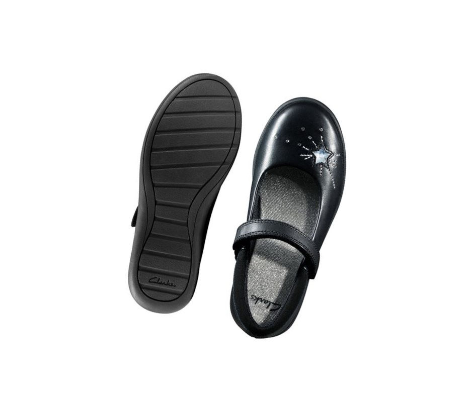 Clarks Etch Spark Leder Schulschuhe Mädchen Schwarz | XAFP36984