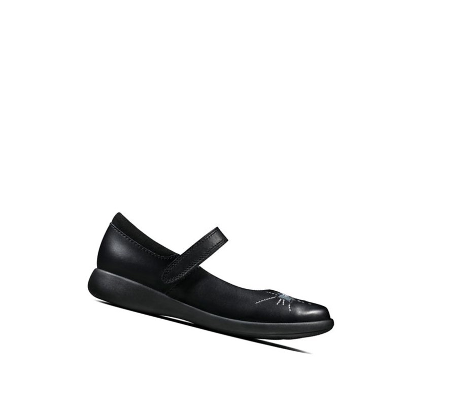 Clarks Etch Spark Leder Schulschuhe Mädchen Schwarz | XAFP36984