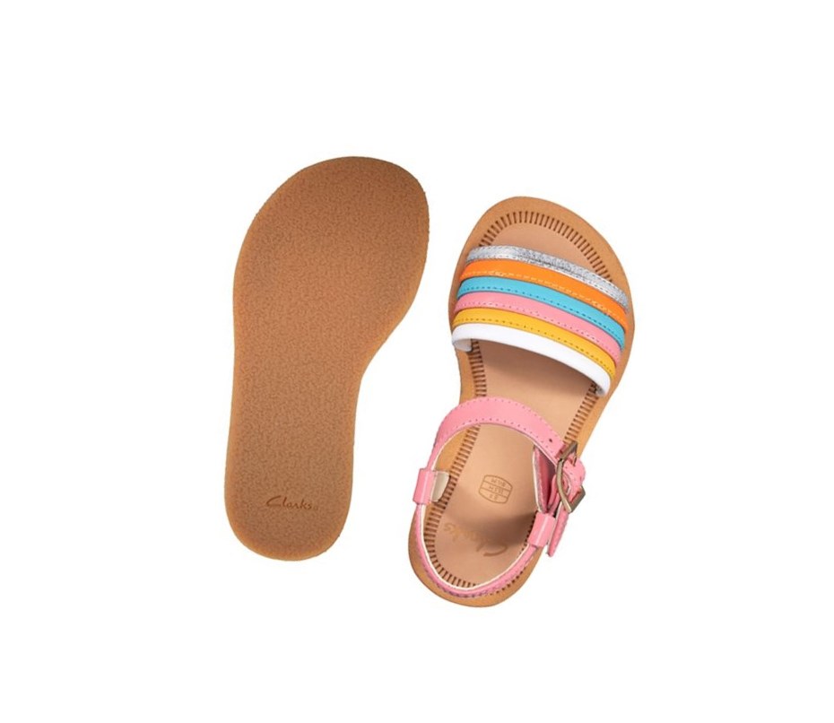 Clarks Finch Stride Leder Lässige Sandalen Mädchen Multicolour | QOPD02745