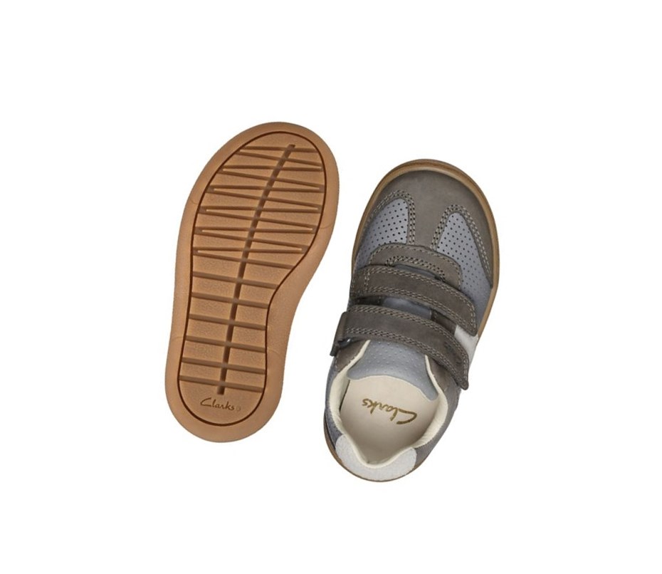 Clarks Flash Metra Leder Lederschuhe Jungen Dunkelgrau | KHWR96547