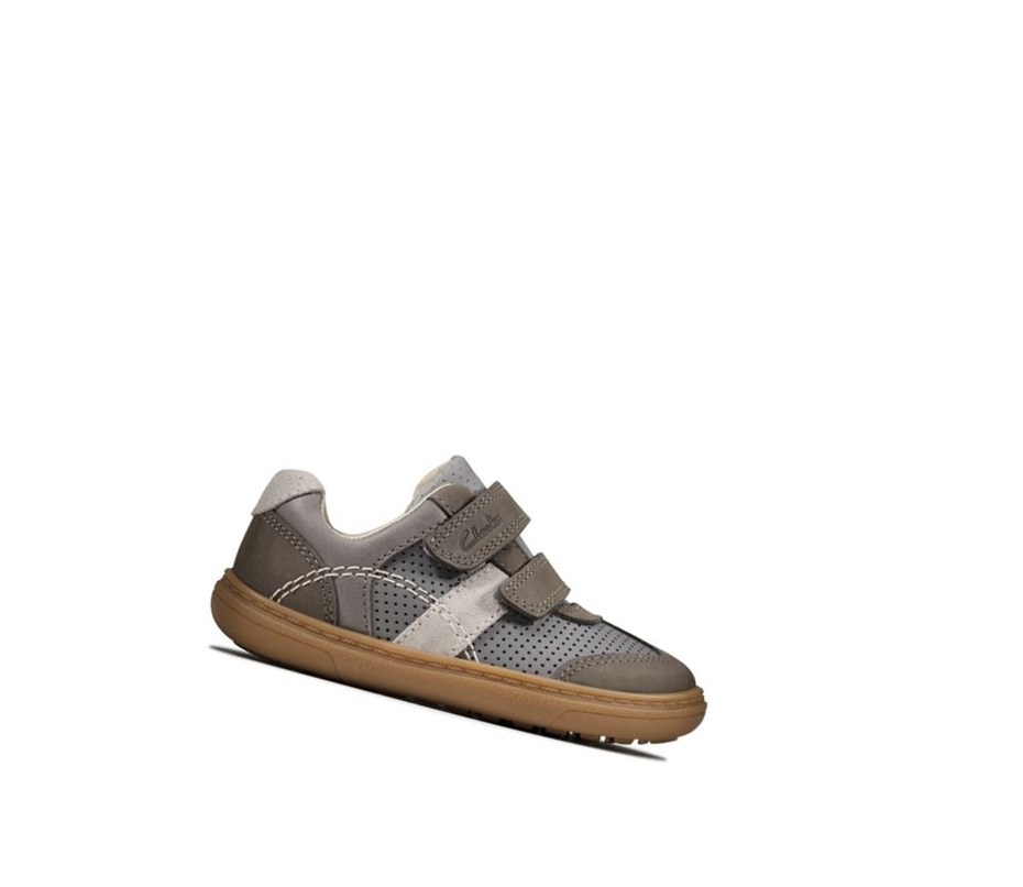 Clarks Flash Metra Leder Lederschuhe Jungen Dunkelgrau | KHWR96547