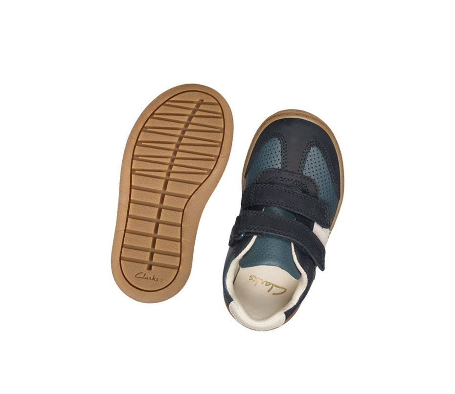 Clarks Flash Metra Leder Lederschuhe Jungen Navy | ZSAY62180