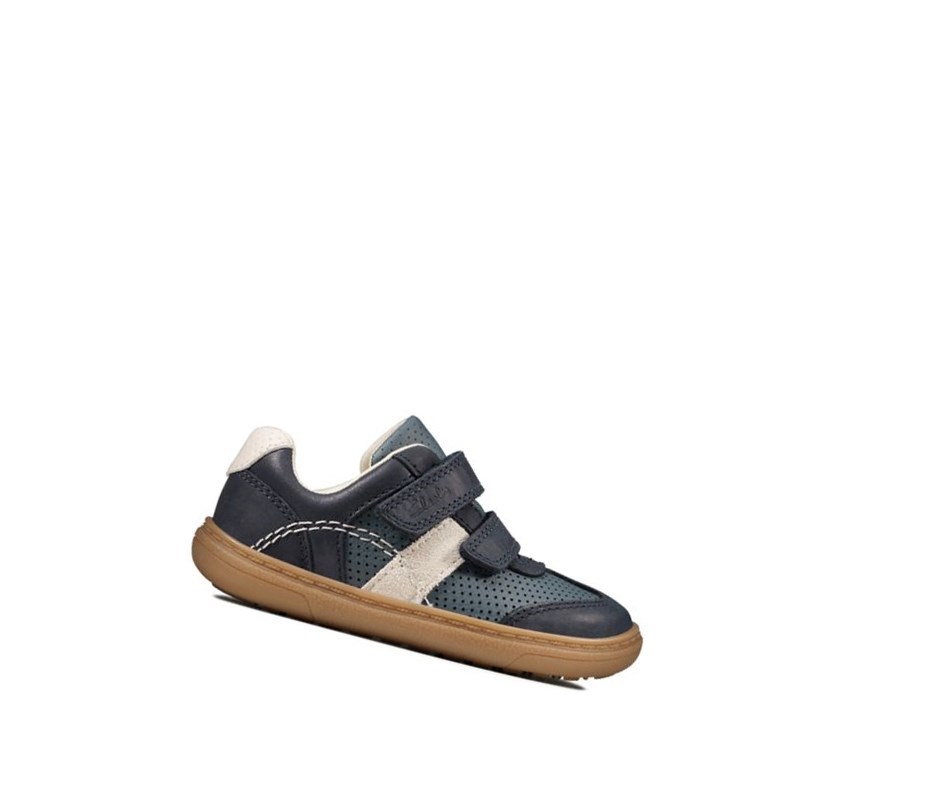 Clarks Flash Metra Leder Lederschuhe Jungen Navy | ZSAY62180