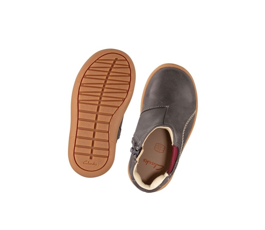 Clarks Flash Sea Leder Chelsea Boots Mädchen Dunkelgrau | JZTR64381