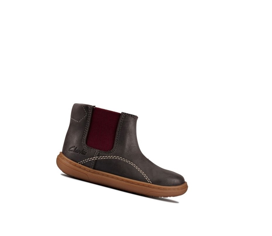 Clarks Flash Sea Leder Chelsea Boots Mädchen Dunkelgrau | JZTR64381