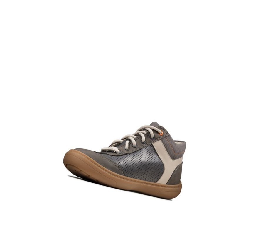 Clarks Flash Seek Leder Stiefeletten Jungen Grau | ODEW83974