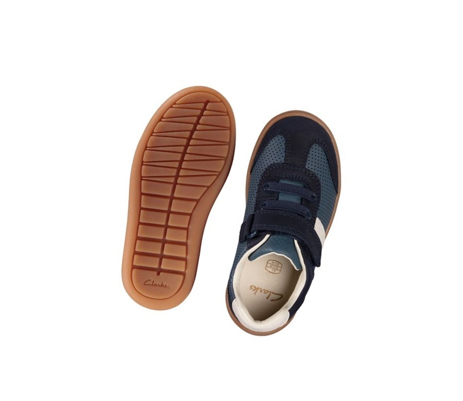 Clarks Flash Step Leder Lederschuhe Jungen Navy | JGAB01639