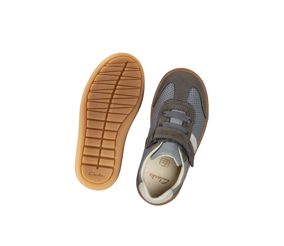 Clarks Flash Step Leder Lederschuhe Jungen Grau | SFKY95318