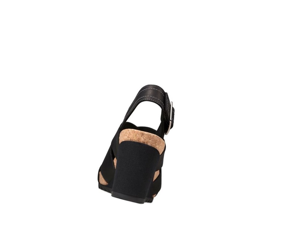 Clarks Flex Sand Leder Keilabsatz Sandalen Damen Schwarz | MCTP87549