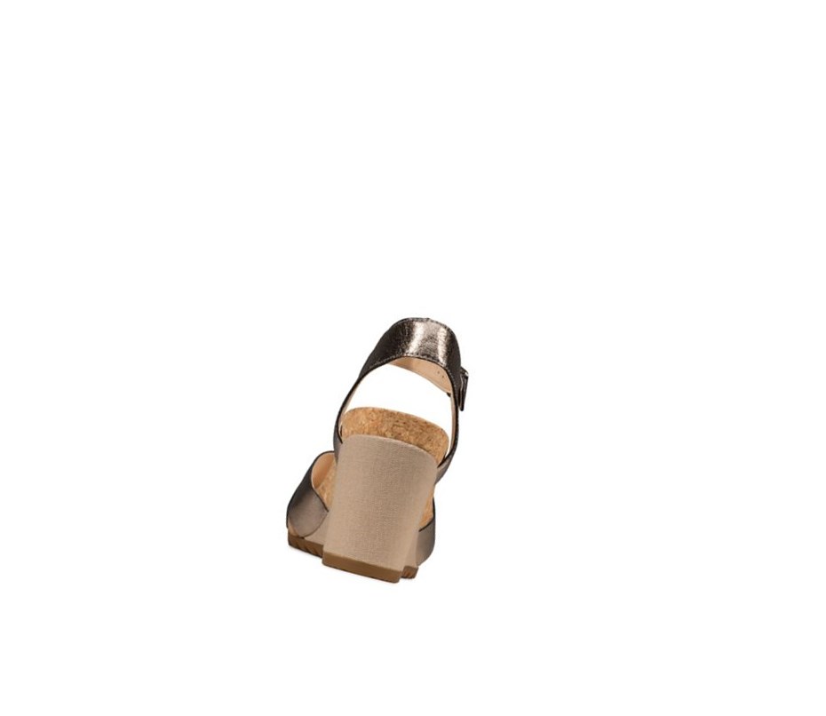 Clarks Flex Sun Leder Keilabsatz Sandalen Damen Gold | GKQA01529