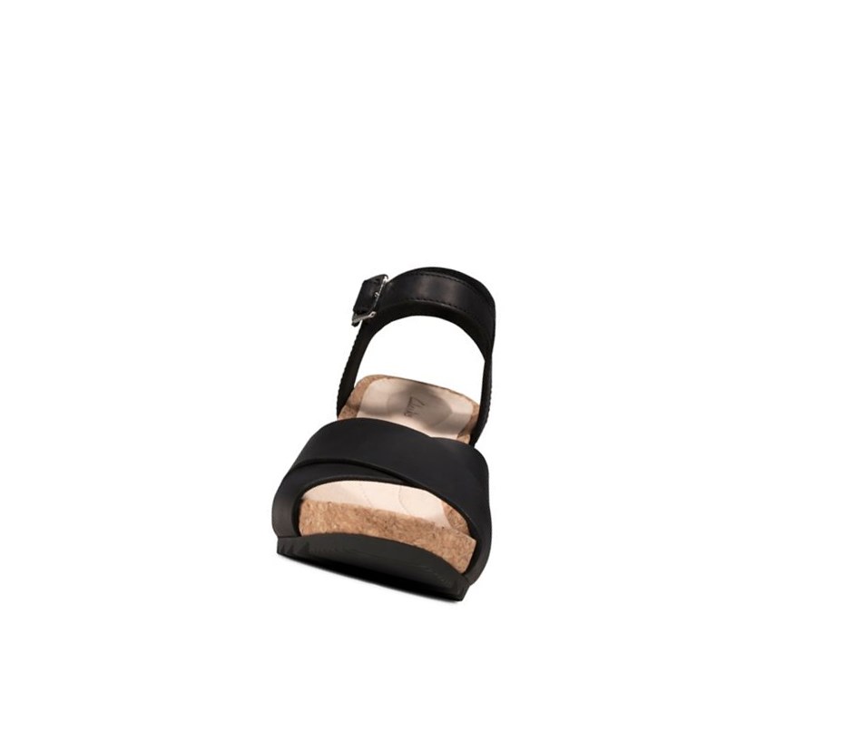 Clarks Flex Sun Leder Keilabsatz Sandalen Damen Schwarz | VJBM95180