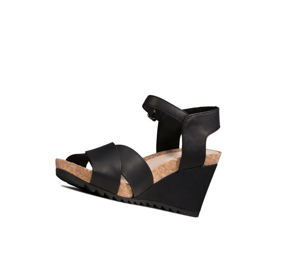 Clarks Flex Sun Leder Keilabsatz Sandalen Damen Schwarz | VJBM95180