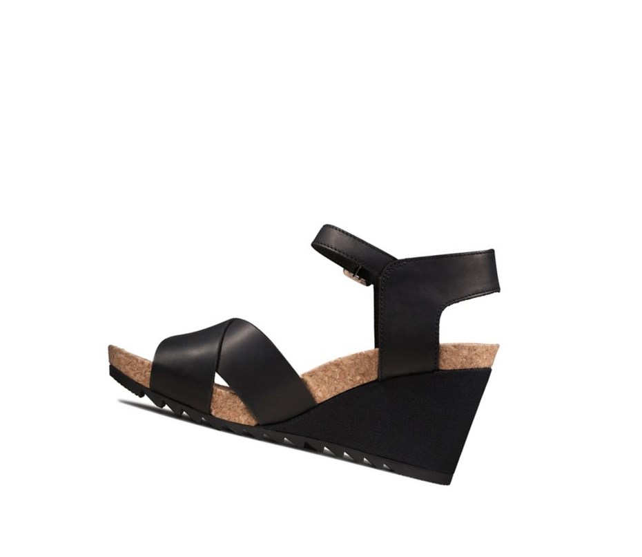 Clarks Flex Sun Leder Keilabsatz Sandalen Damen Schwarz | VJBM95180