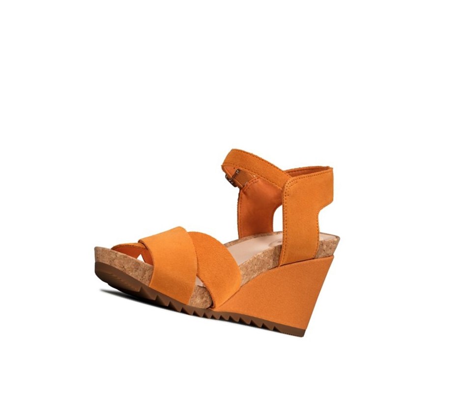 Clarks Flex Sun Wildleder Keilabsatz Sandalen Damen Orange | JGSW37640