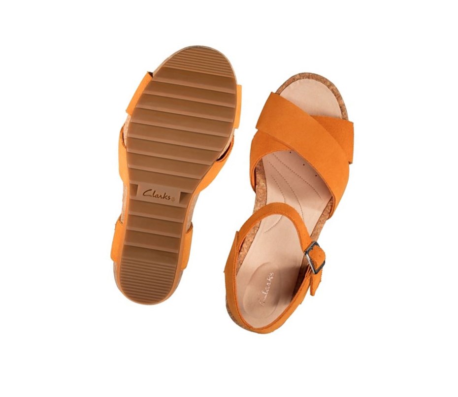 Clarks Flex Sun Wildleder Keilabsatz Sandalen Damen Orange | JGSW37640