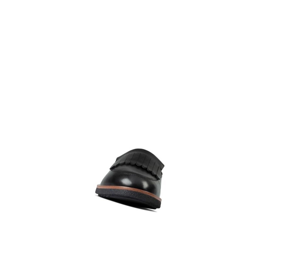 Clarks Griffin Kilt Leder Flache Schuhe Damen Schwarz | FJWT81734