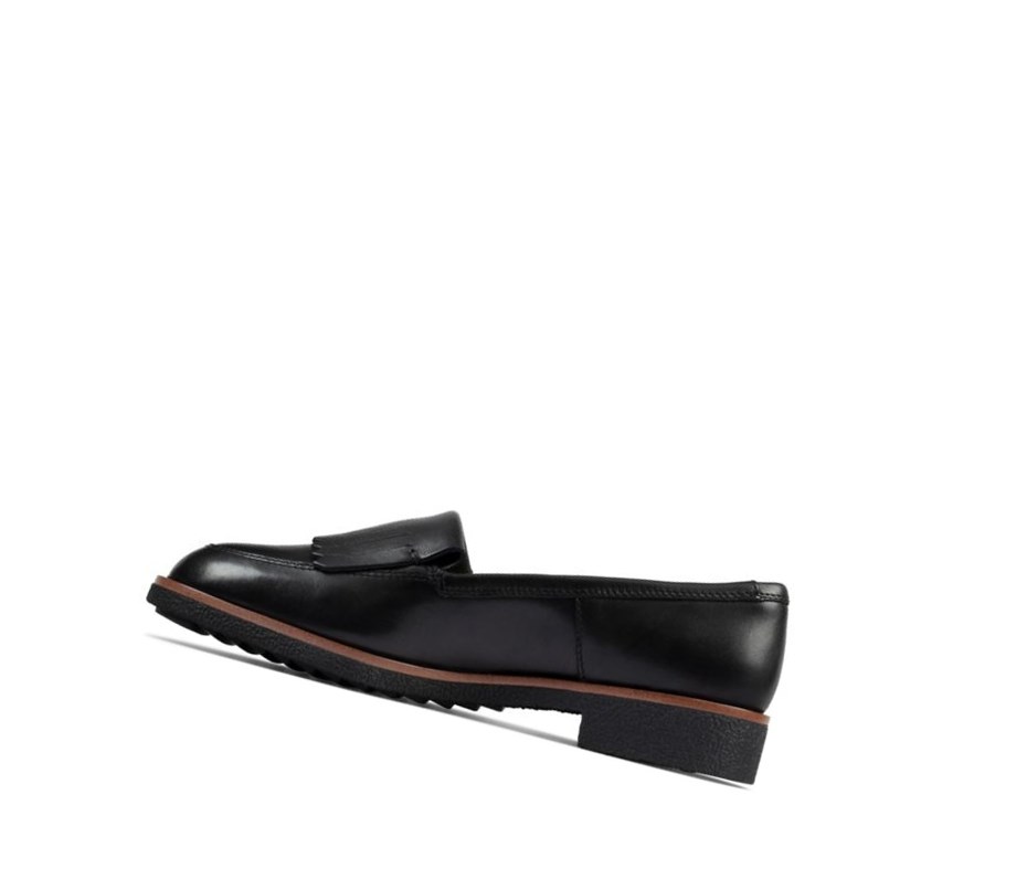 Clarks Griffin Kilt Leder Flache Schuhe Damen Schwarz | FJWT81734