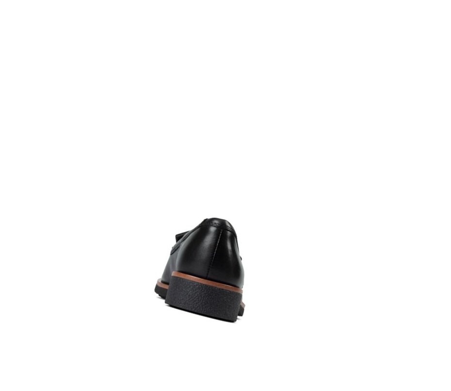 Clarks Griffin Kilt Leder Flache Schuhe Damen Schwarz | FJWT81734