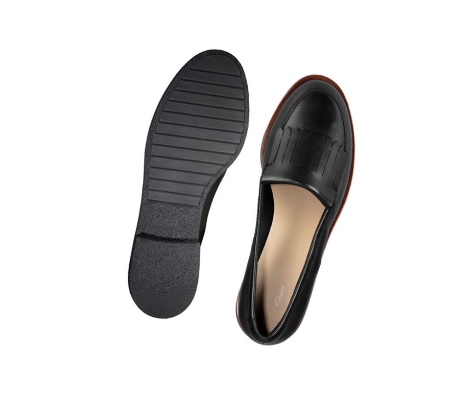 Clarks Griffin Kilt Leder Flache Schuhe Damen Schwarz | FJWT81734