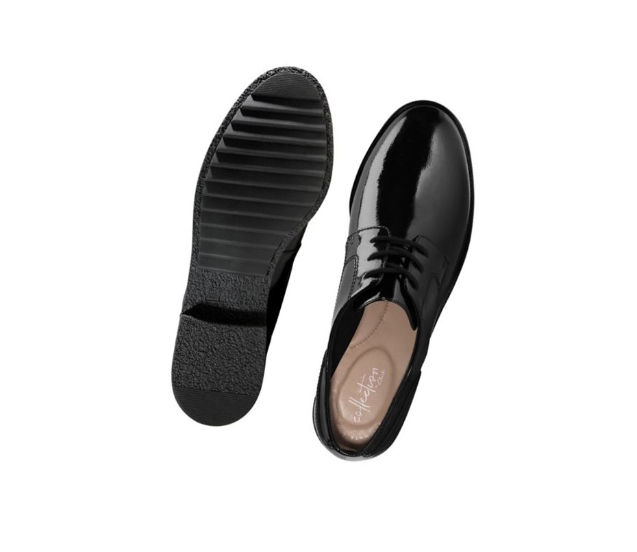 Clarks Griffin Lane Lack Flache Schuhe Damen Schwarz | TRDP42913