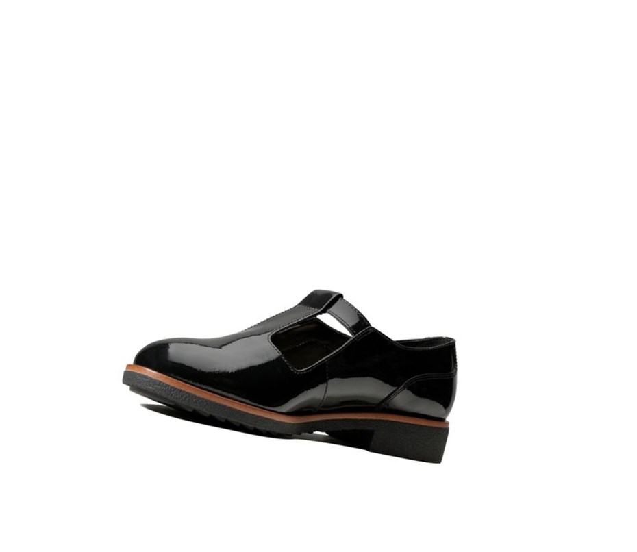 Clarks Griffin Town Lack Weite Fit Lederschuhe Damen Schwarz | GSJU23569
