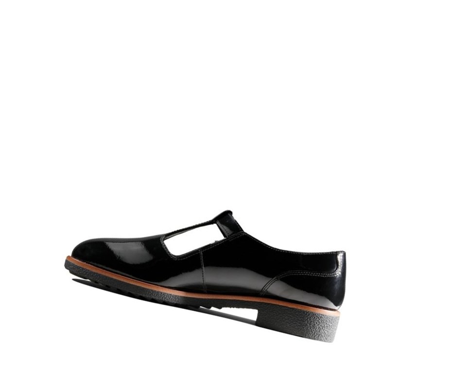 Clarks Griffin Town Lack Weite Fit Lederschuhe Damen Schwarz | GSJU23569