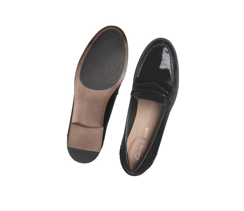Clarks Hamble Lack Leder Loafers Damen Schwarz | WYPN09682