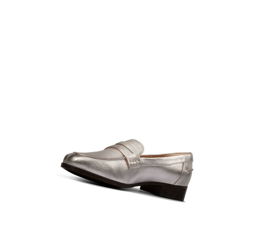 Clarks Hamble Leder Loafers Damen Silber Metal | BFYW84256