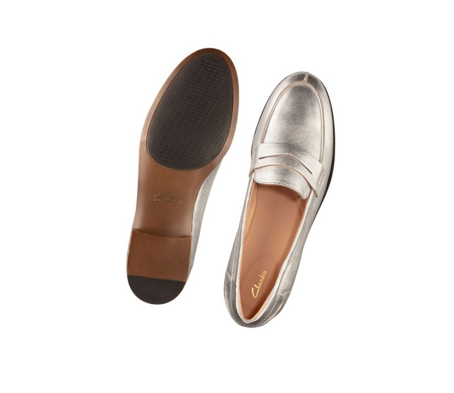 Clarks Hamble Leder Loafers Damen Silber Metal | BFYW84256