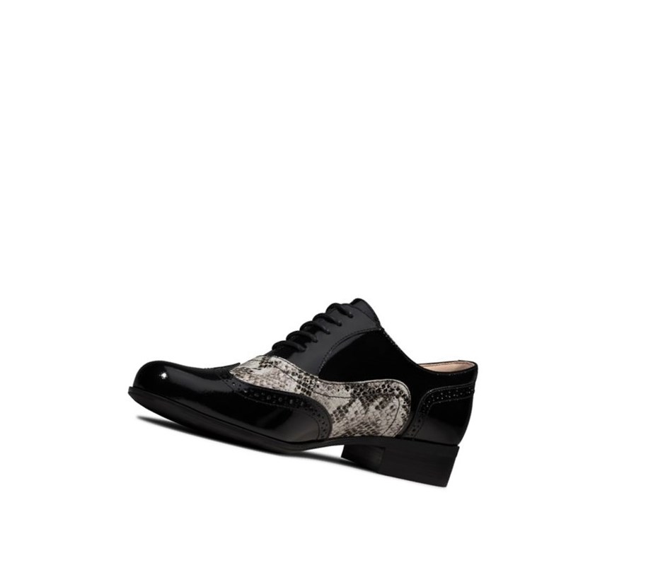 Clarks Hamble Oak Leder Schnürschuhe Damen Schwarz Schlangenoptik | KGJR91032