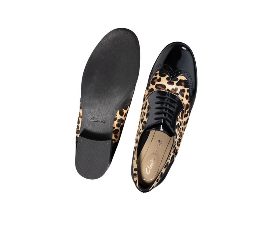 Clarks Hamble Oak Print Leder Schnürschuhe Damen Leopard | SCRN02684