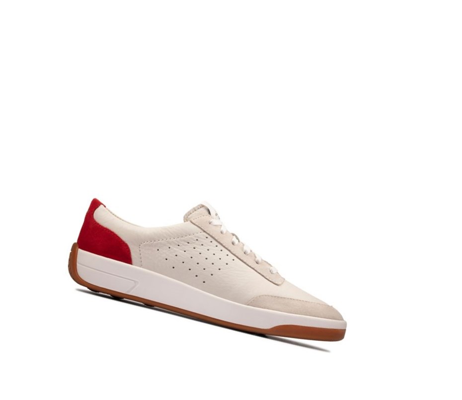 Clarks Hero Air Spitze Lässige Turnschuhe Damen Weiß Rot | OHLK91280