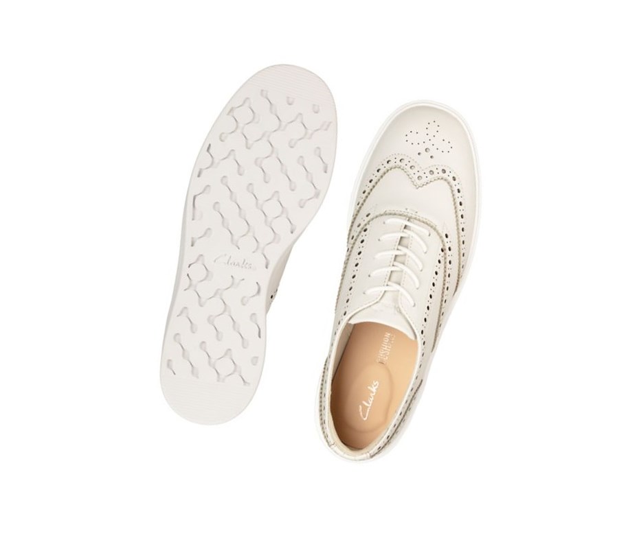 Clarks Hero Leder Lederschuhe Damen Weiß | HOZD47586