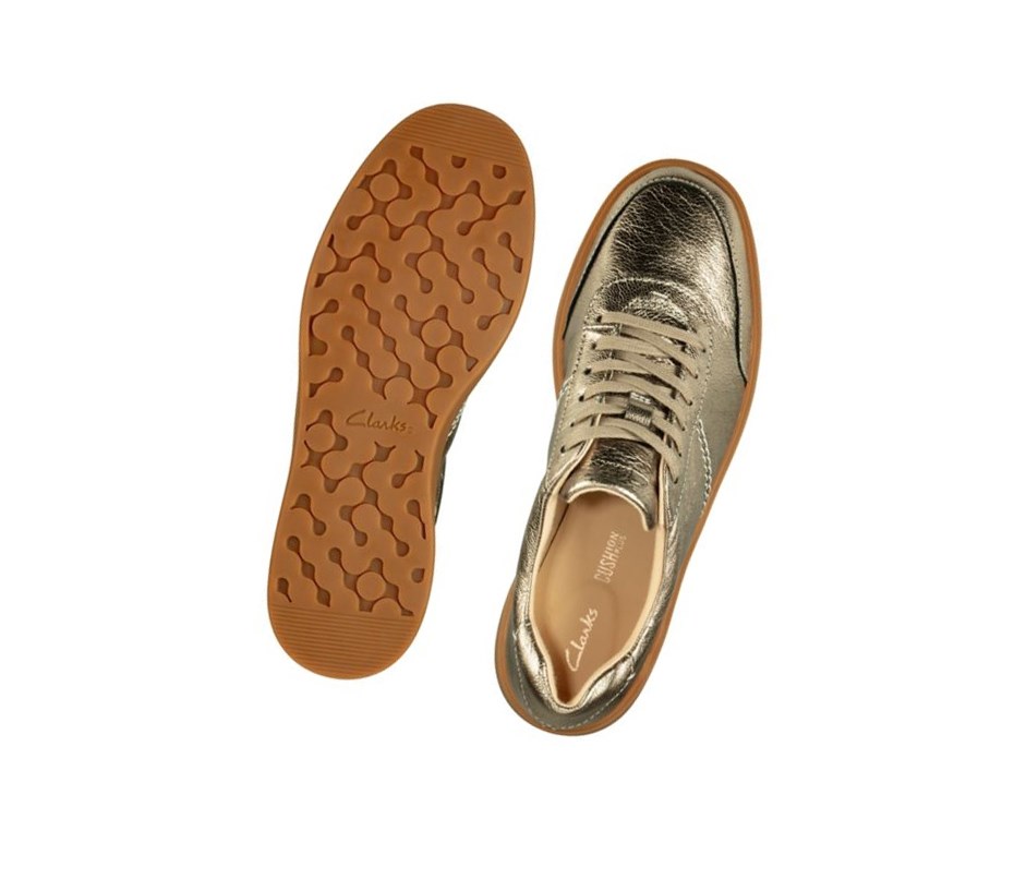 Clarks Hero Walk Leder Flache Schuhe Damen Gold | YVCK74218