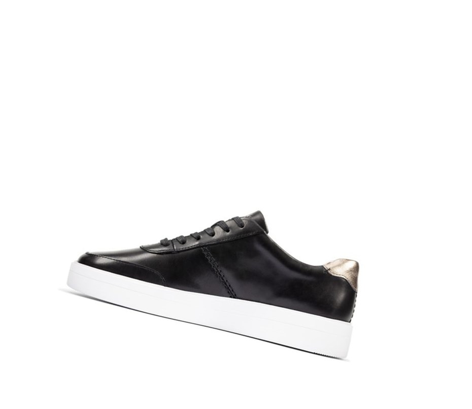 Clarks Hero Walk Spitze-ups Leder Sneakers Damen Schwarz | BXJS28649
