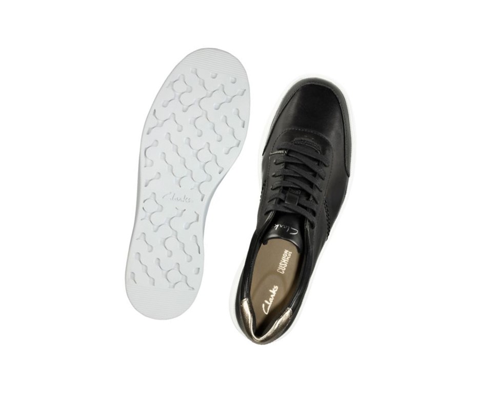 Clarks Hero Walk Spitze-ups Leder Sneakers Damen Schwarz | BXJS28649