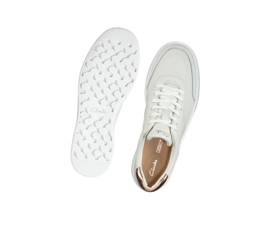 Clarks Hero Walk Spitze-ups Leder Sneakers Damen Weiß | ZVXW89013