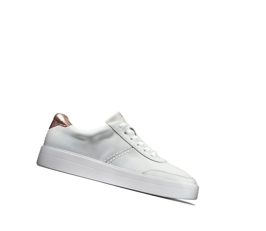 Clarks Hero Walk Spitze-ups Leder Sneakers Damen Weiß | ZVXW89013