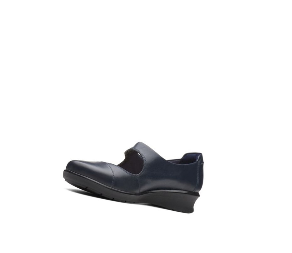 Clarks Hope Henley Leder Flache Schuhe Damen Navy | GLOU64073